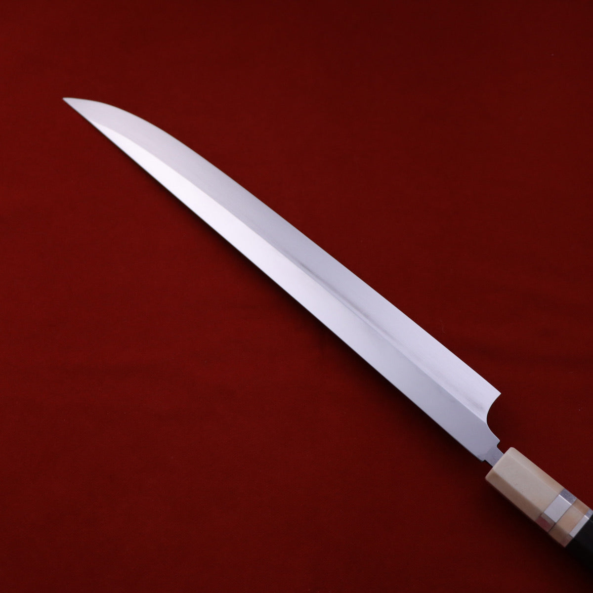 源昭忠 DX青二鋼 水本燒鏡面 「蛙子丁子刃紋」柳刃 付本漆金梨地塗鞘