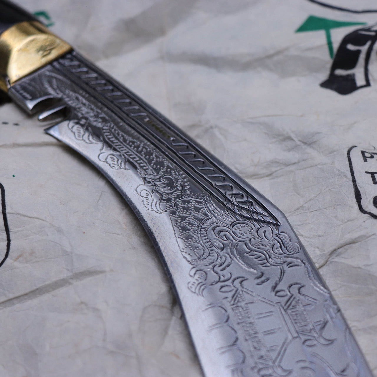 Khukuri House 手工鍛造 廓爾喀雕龍彎刀 銀製雕刻刀鞘