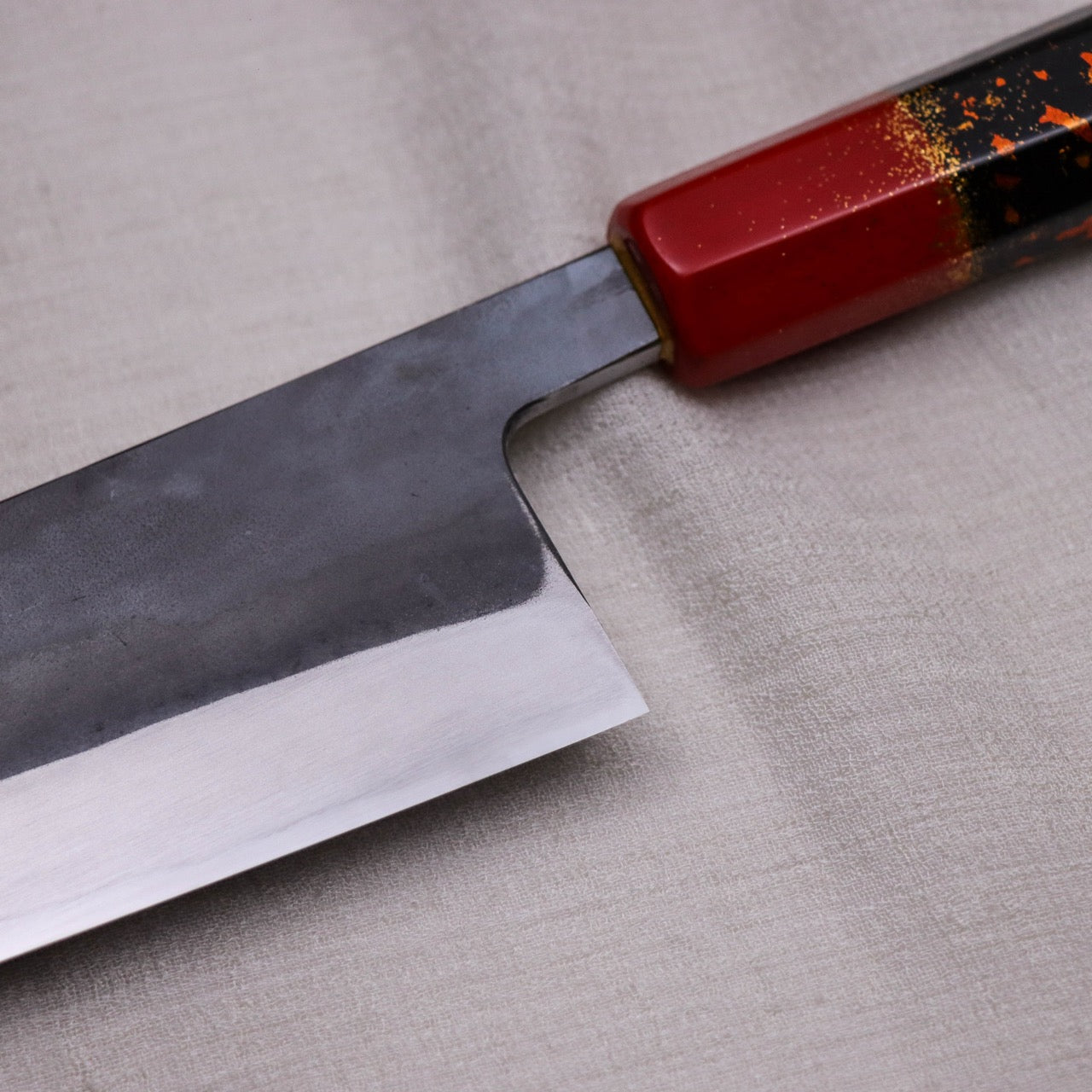 勝治作 青二 Stainless 黑打牛刀 本漆金箔塗漆八角柄