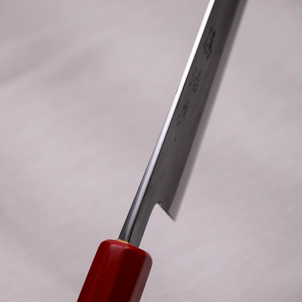 勝治作 青二 Stainless 黑打牛刀 本漆金箔塗漆八角柄