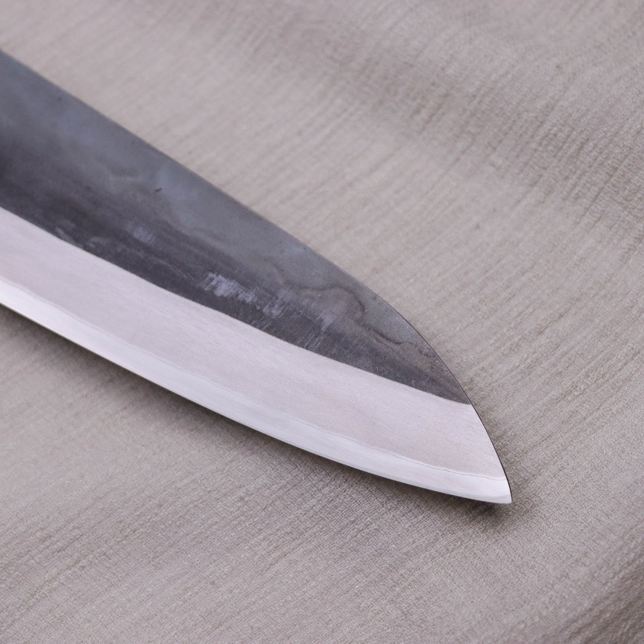 勝治作 青二 Stainless 黑打牛刀 本漆金箔塗漆八角柄